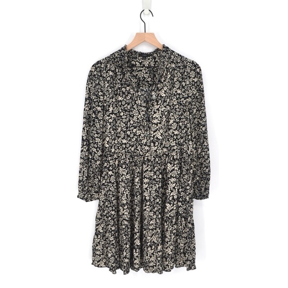 J. CREW Tiered Flowy Mini Dress in Floral Print Black White Women's M - Picture 2 of 11